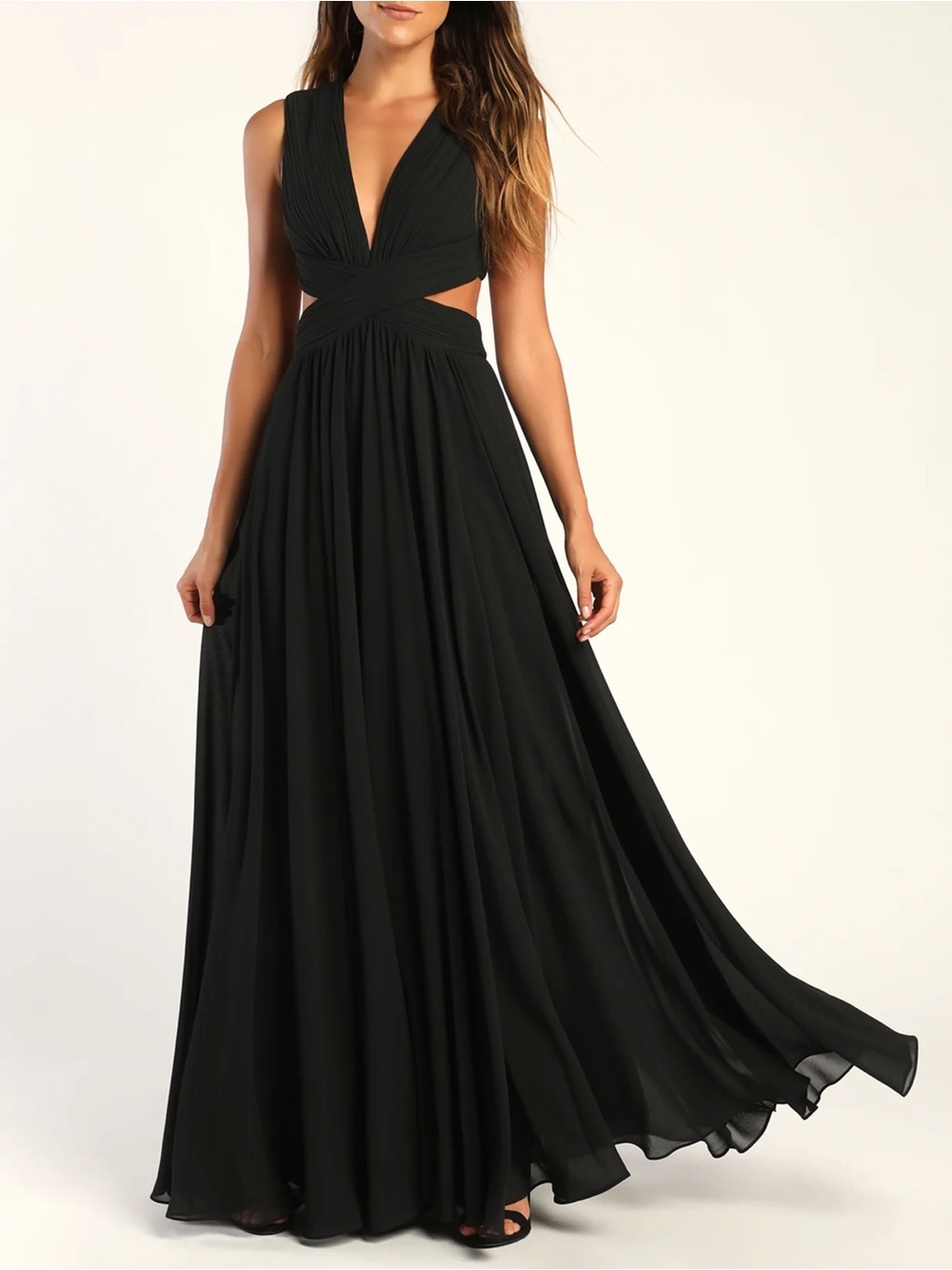 Lulus Vivid Imagination Black Cutout Maxi Dress Size M